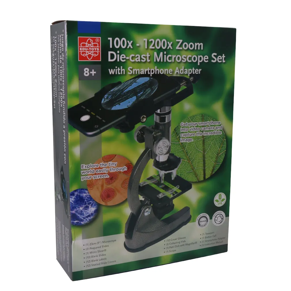 100x - 1200x Zoom Die-cast Microscope Set with Smartphone Adapter