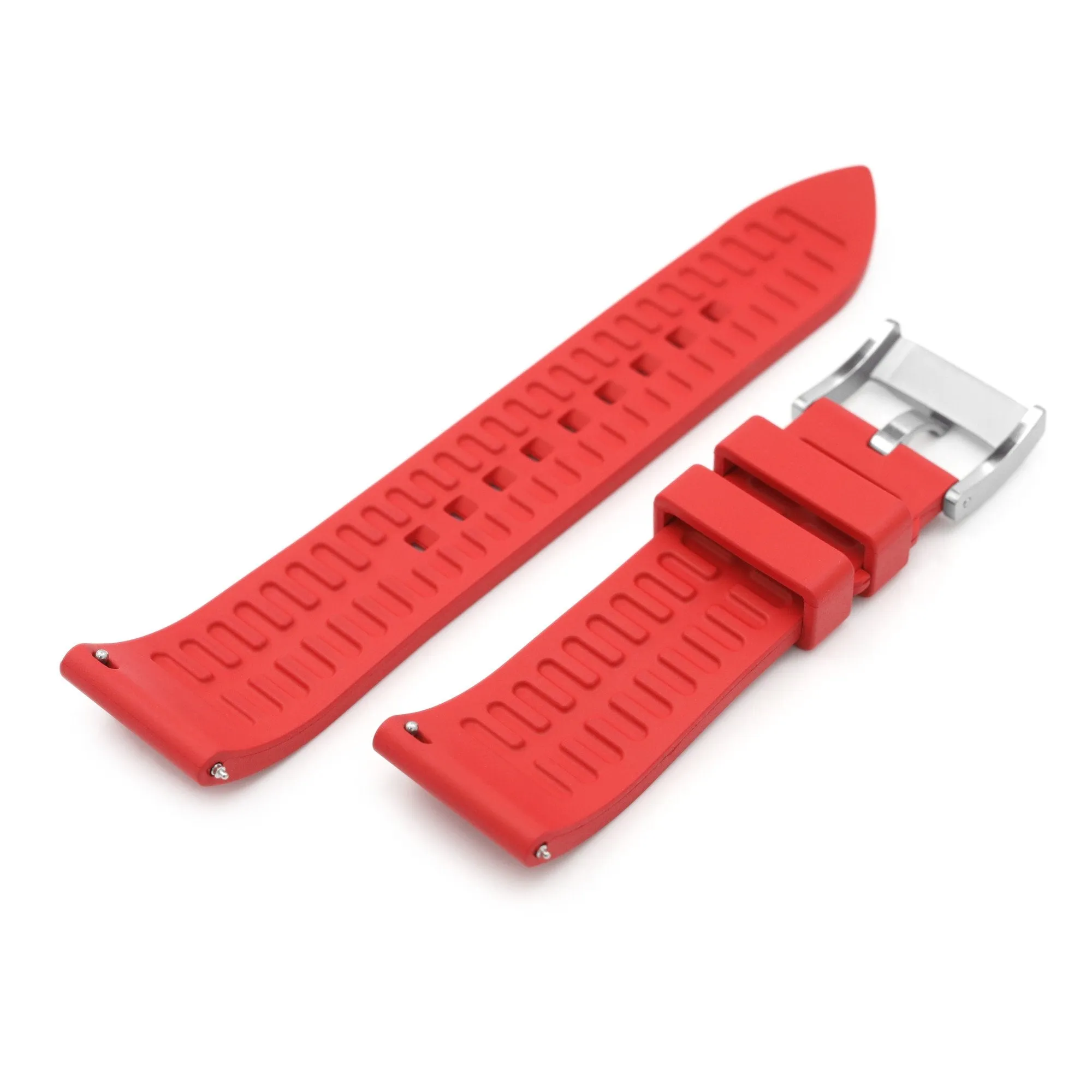 20mm or 22mm Straight End Red FKM Rubber Quick Release Watch Band, Brushed