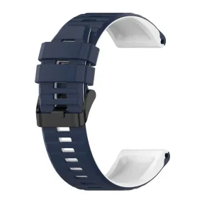 22mm dual color silicone watch strap for Garmin watch  - Midnight Blue / White