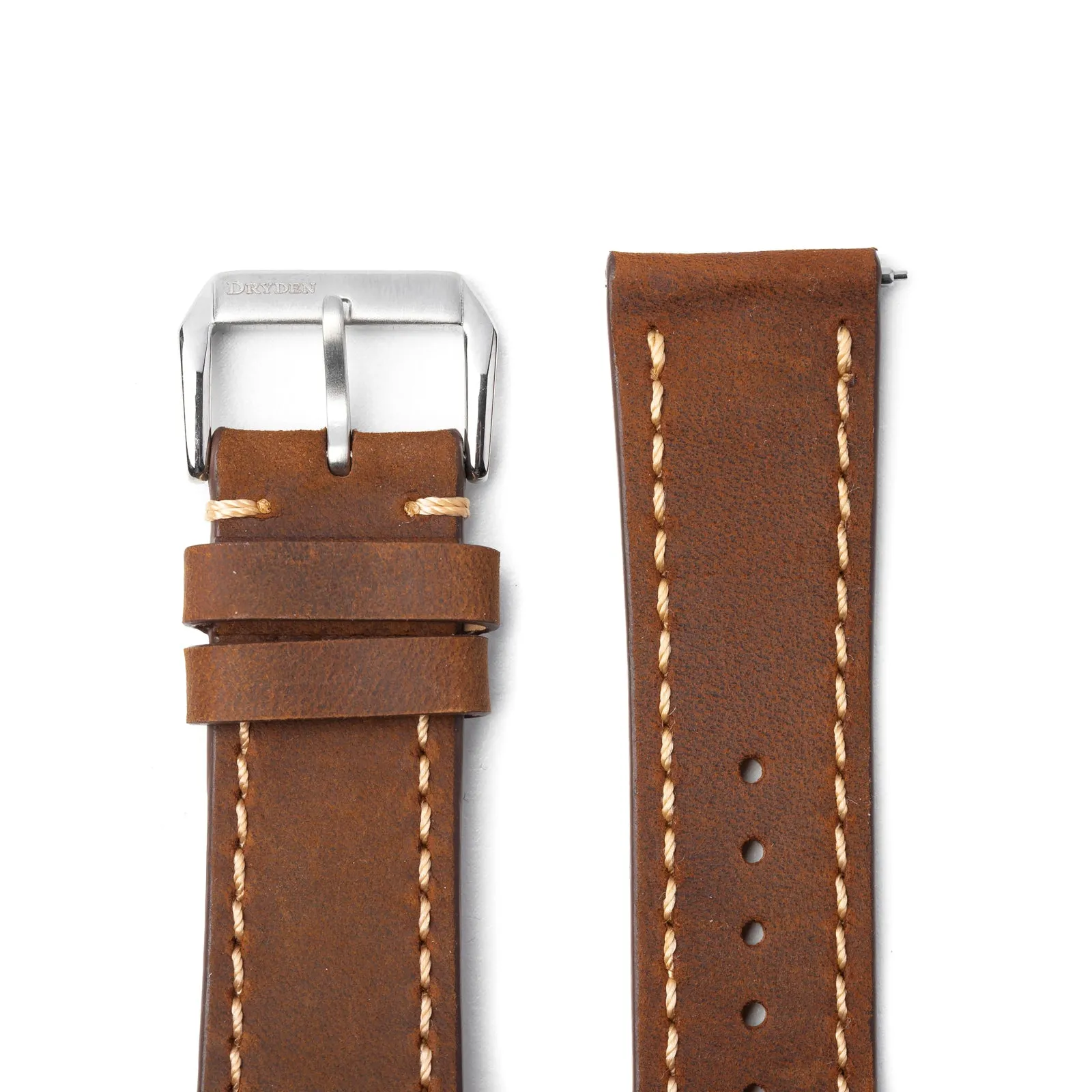 22mm Quick Release Full Stitch Leather Watch Strap - Dark Brown