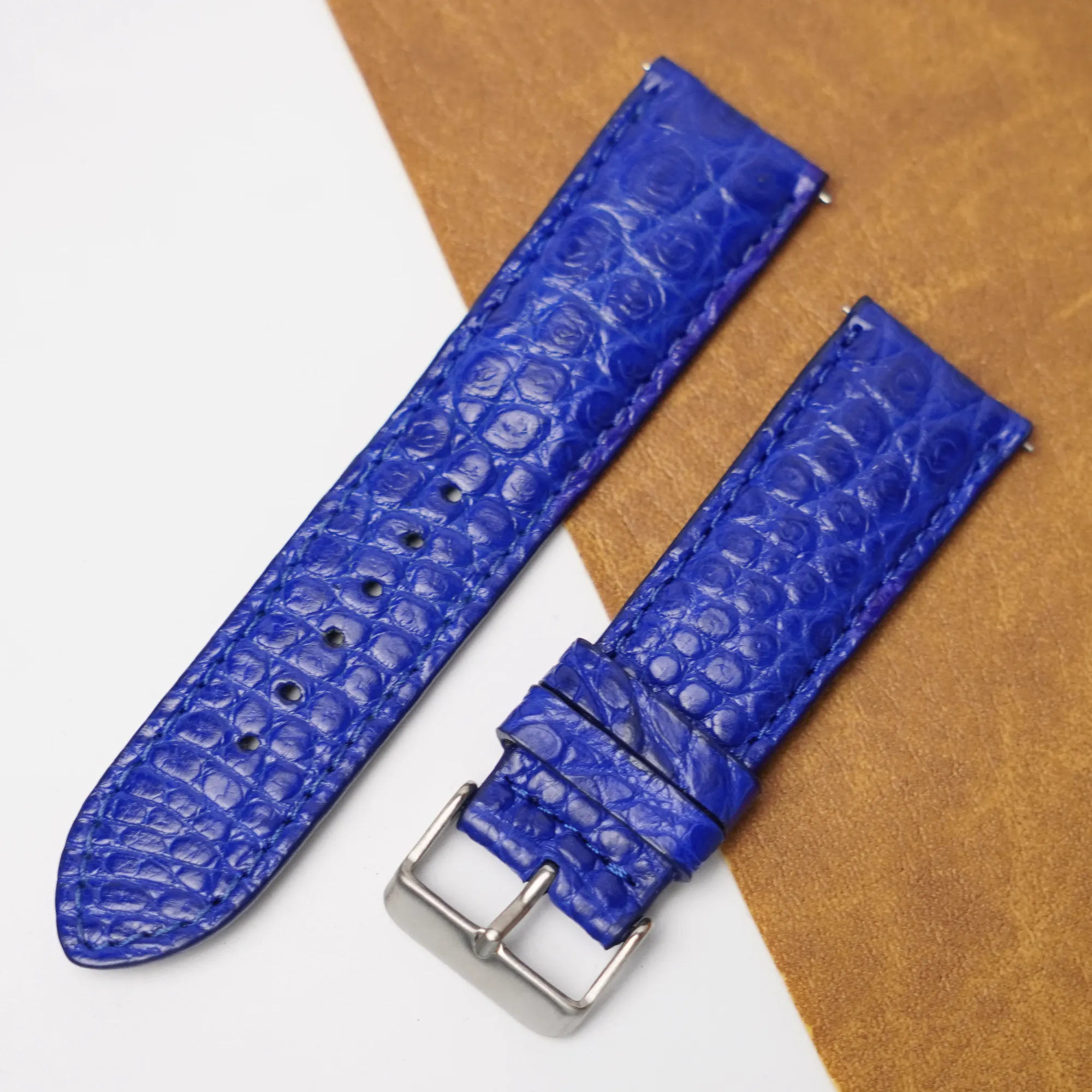 24mm Blue Unique Pattern Alligator Leather Watch Band For Men DH-50P