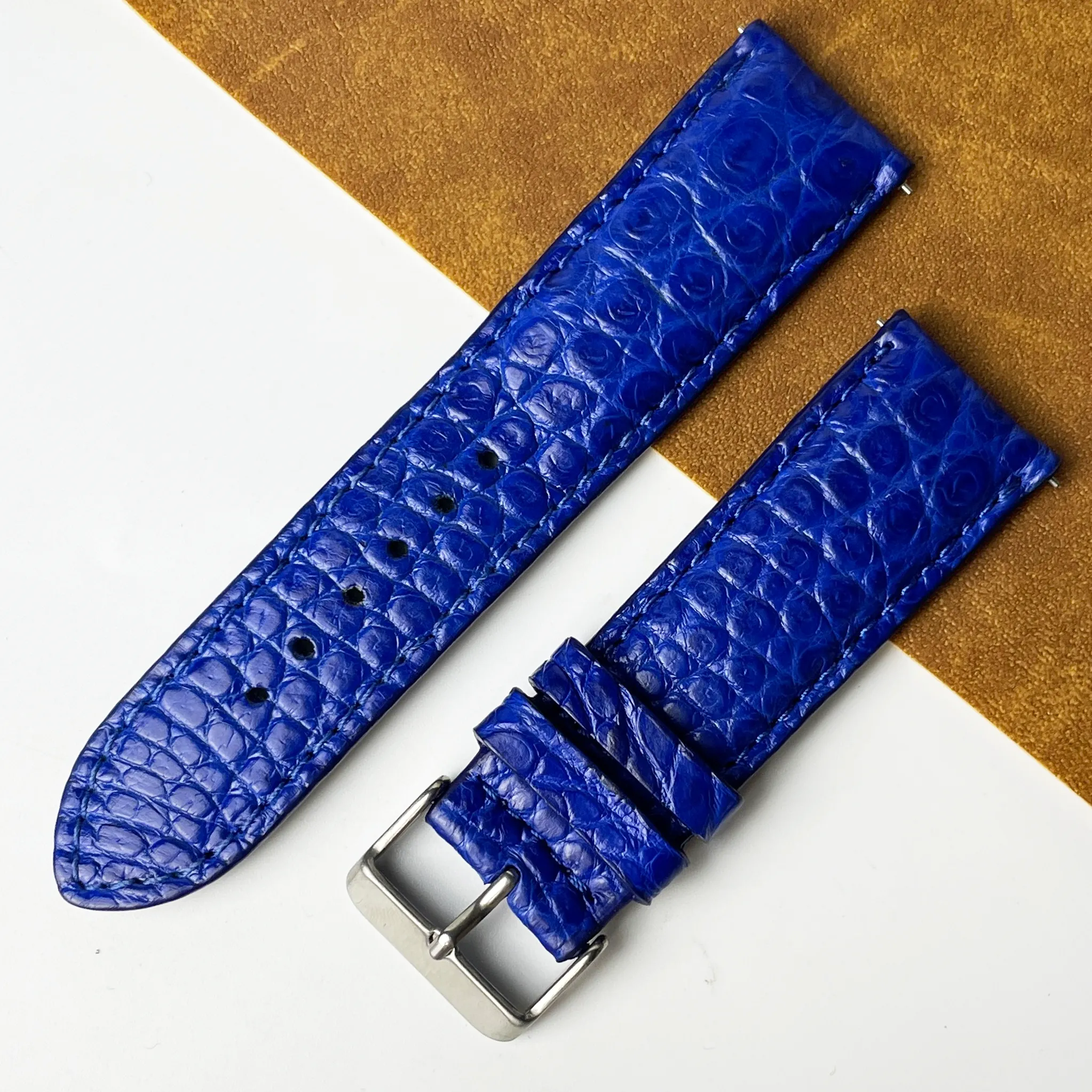 24mm Blue Unique Pattern Alligator Leather Watch Band For Men DH-50P