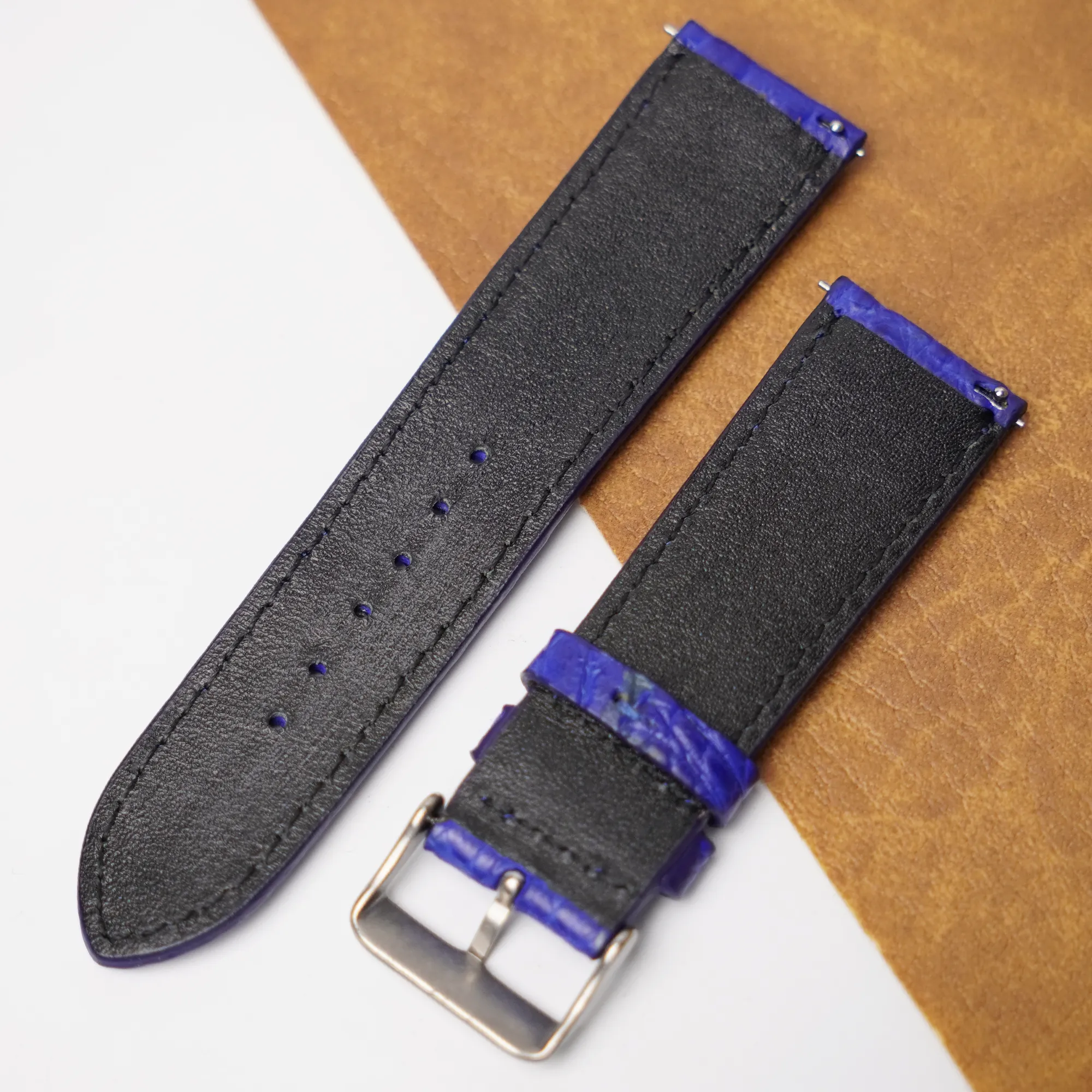 24mm Blue Unique Pattern Alligator Leather Watch Band For Men DH-50P