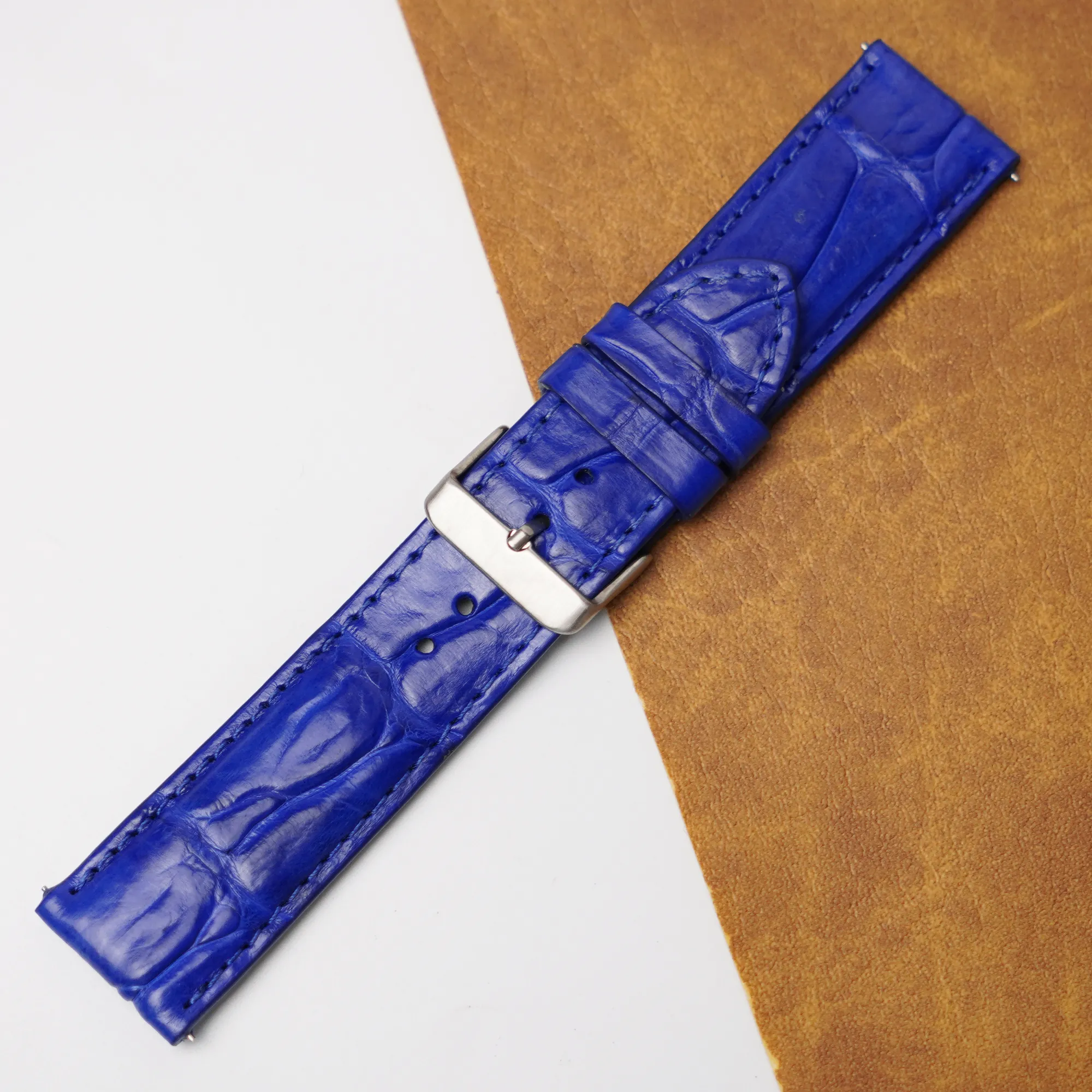 24mm Blue Unique Pattern Alligator Leather Watch Band For Men DH-50V