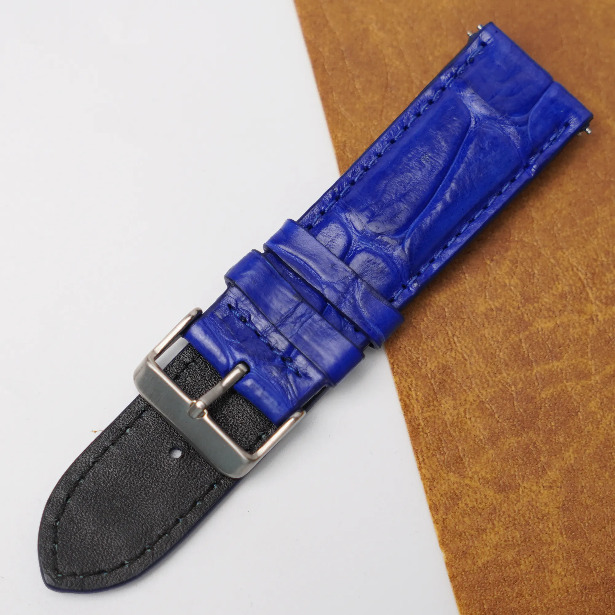 24mm Blue Unique Pattern Alligator Leather Watch Band For Men DH-50V