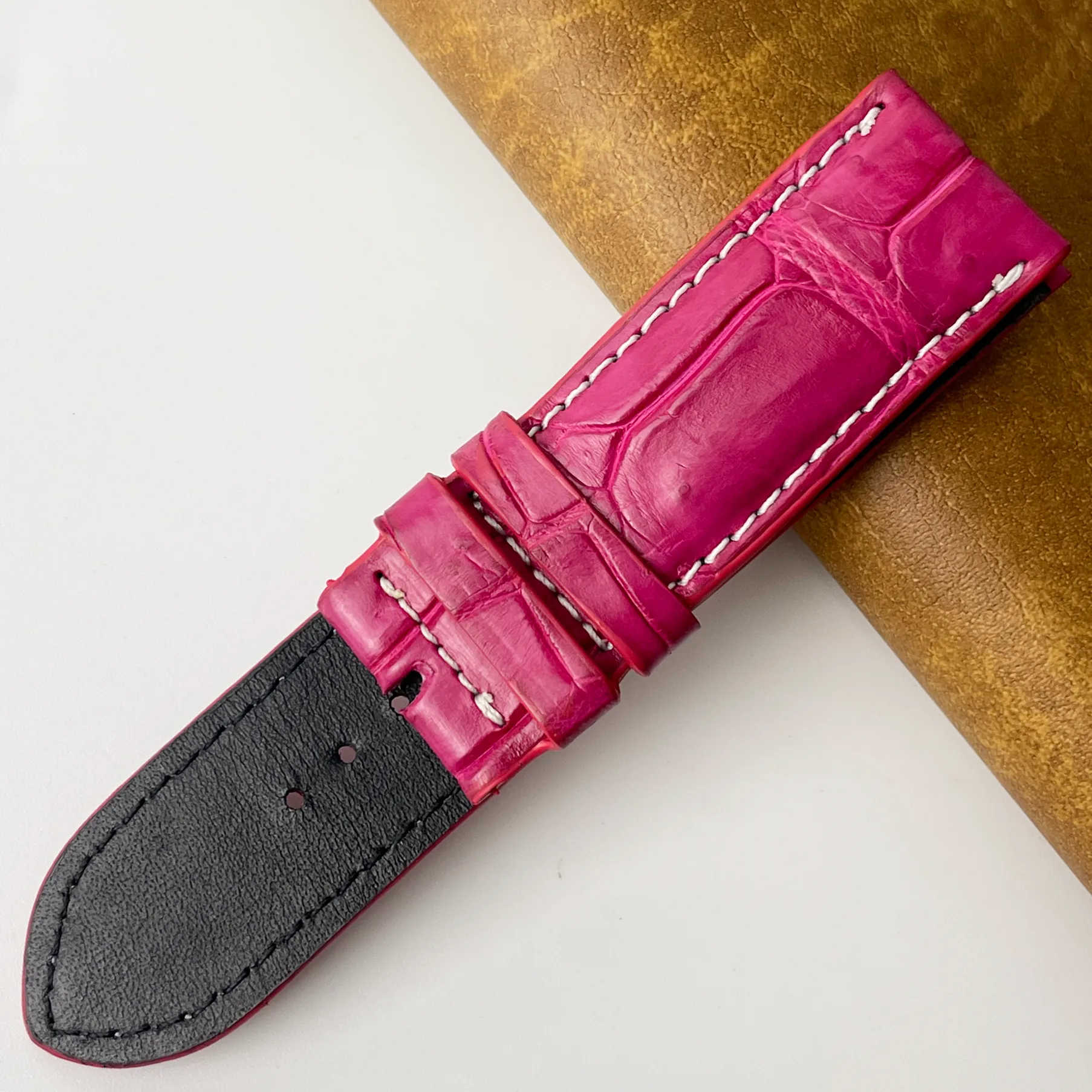 24mm Pink Unique Texture Alligator Watch Band For Men DH-226-Y