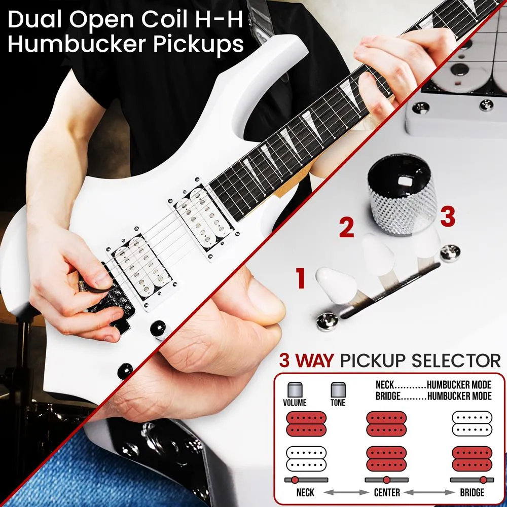 6-String Electric Guitar Kit - Includes Amplifier With Accessory Kit (White)