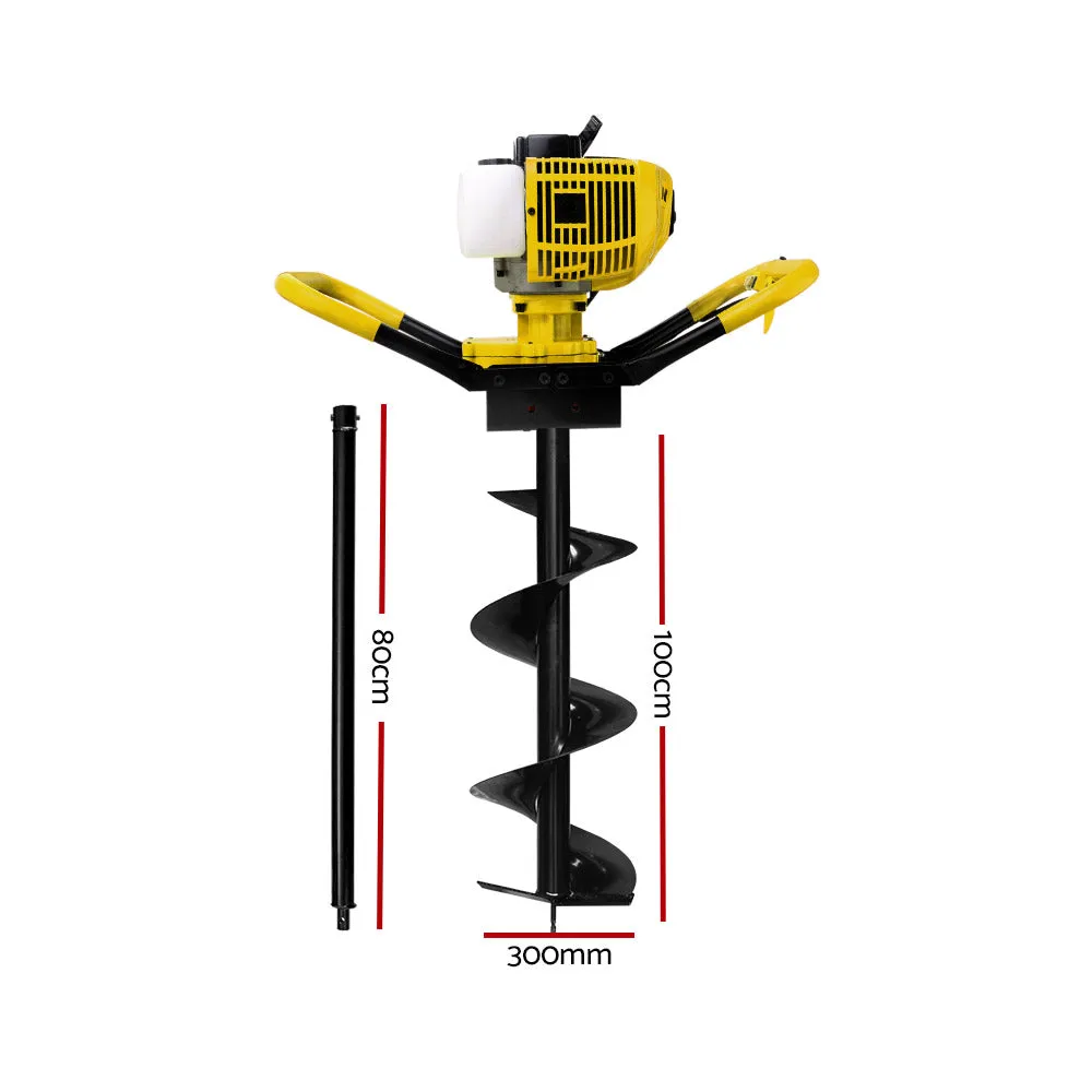 80CC Post Hole Digger 300mm Petrol Drill Auger Extension Bits