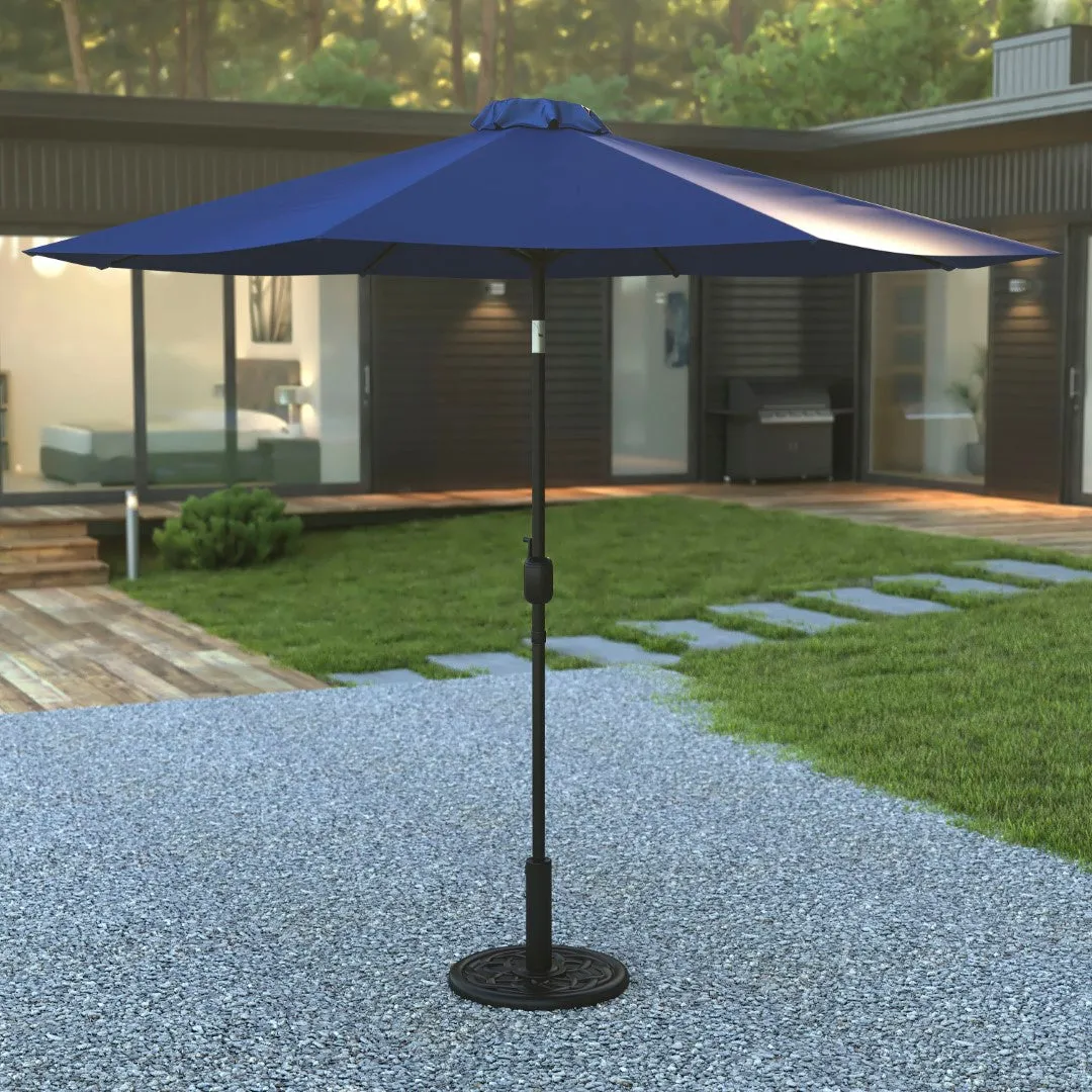 9-Foot Round Patio Umbrella Set with Crank, Tilt, and Base