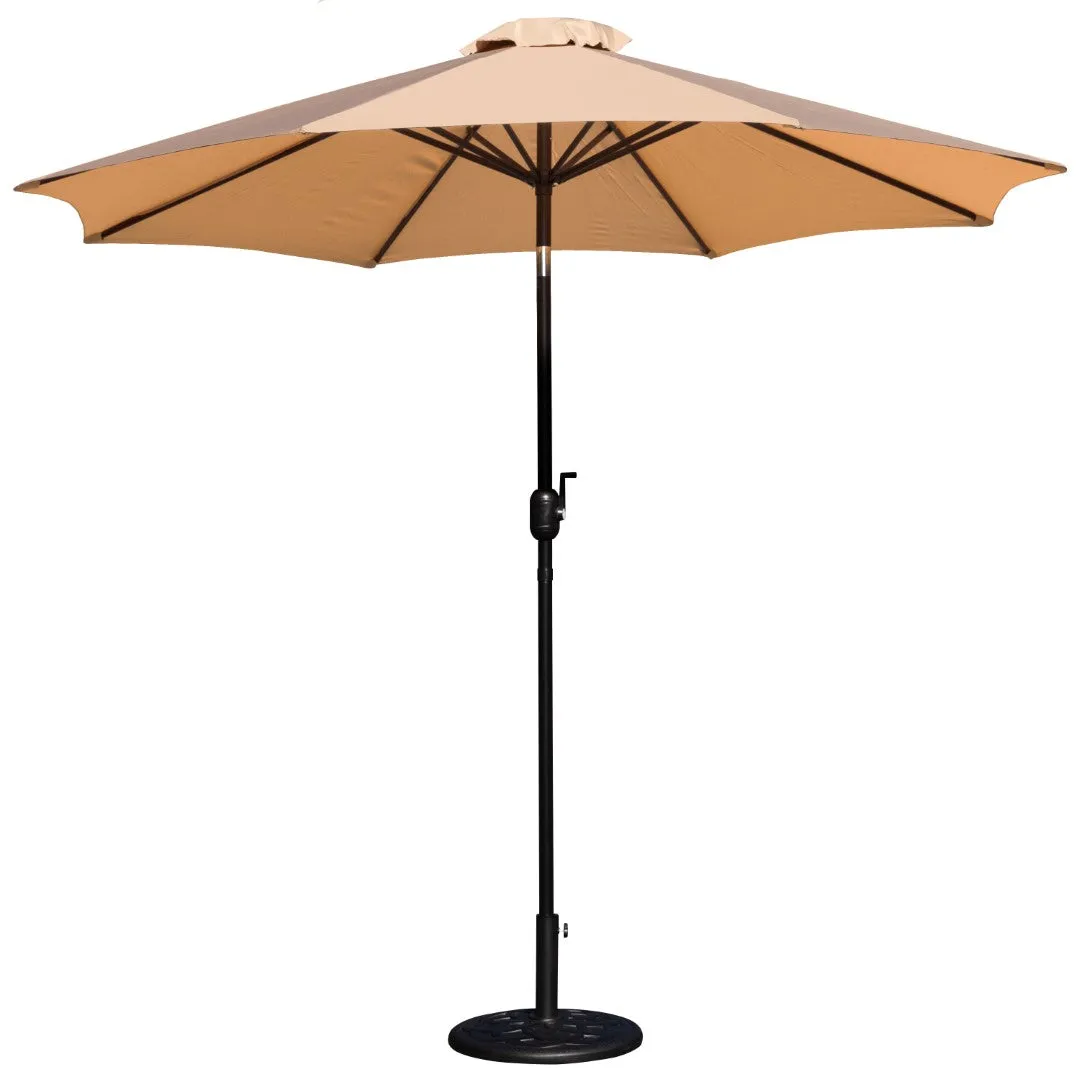 9-Foot Round Patio Umbrella Set with Crank, Tilt, and Base