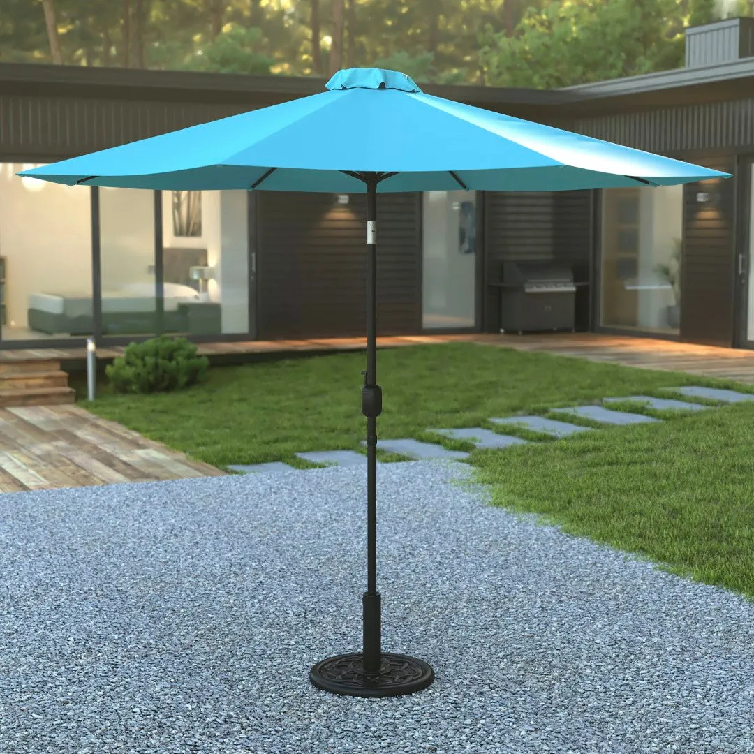 9-Foot Round Patio Umbrella Set with Crank, Tilt, and Base