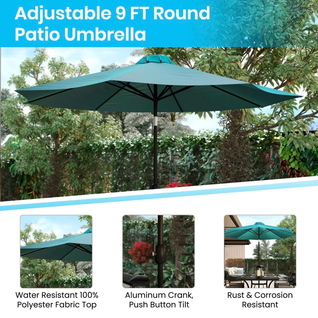 9-Foot Round Patio Umbrella Set with Crank, Tilt, and Base