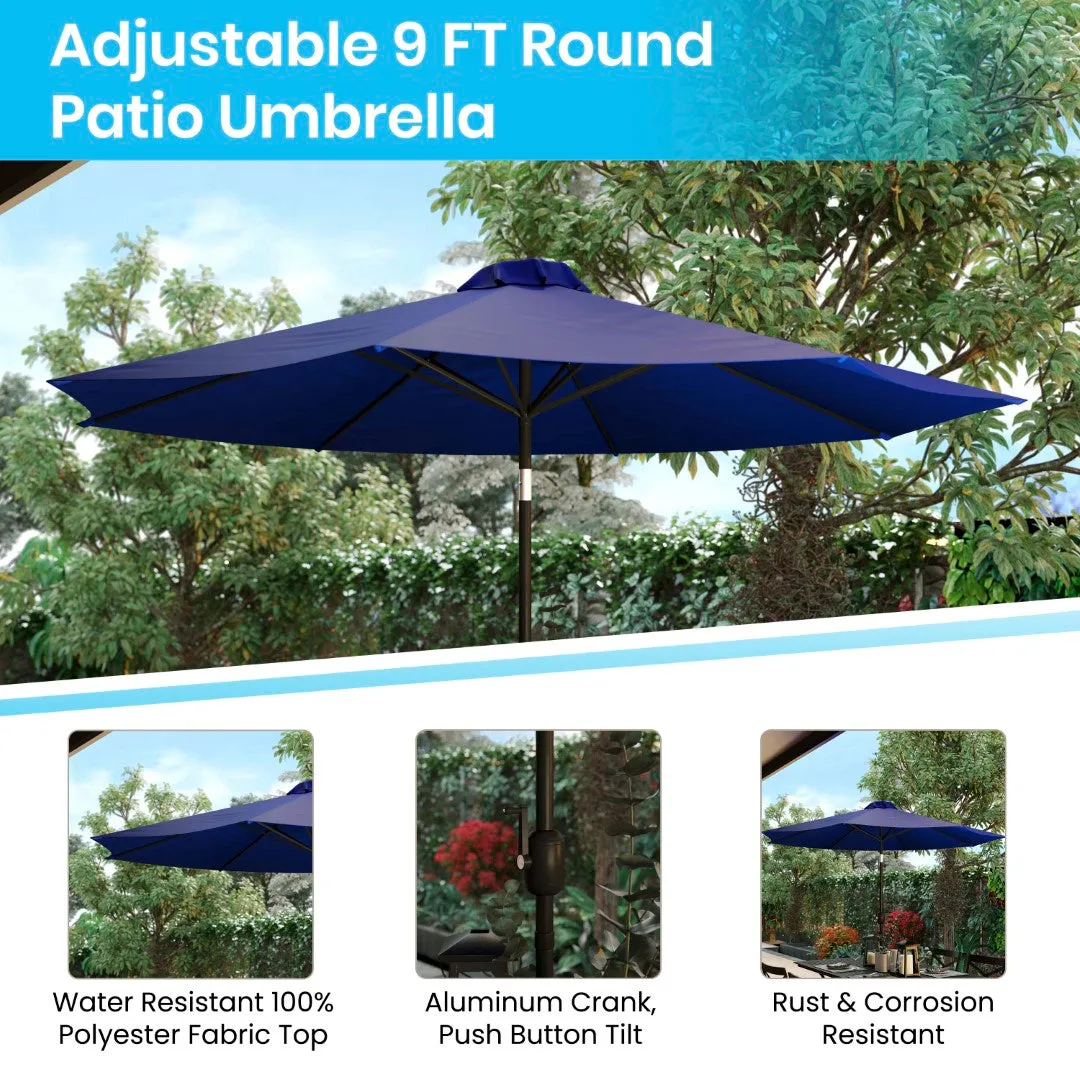 9-Foot Round Patio Umbrella Set with Crank, Tilt, and Base