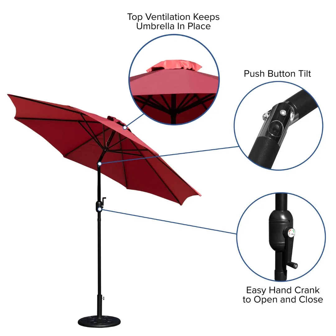 9-Foot Round Patio Umbrella Set with Crank, Tilt, and Base