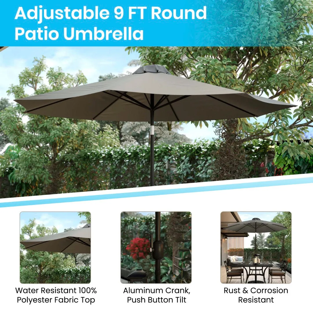 9-Foot Round Patio Umbrella Set with Crank, Tilt, and Base