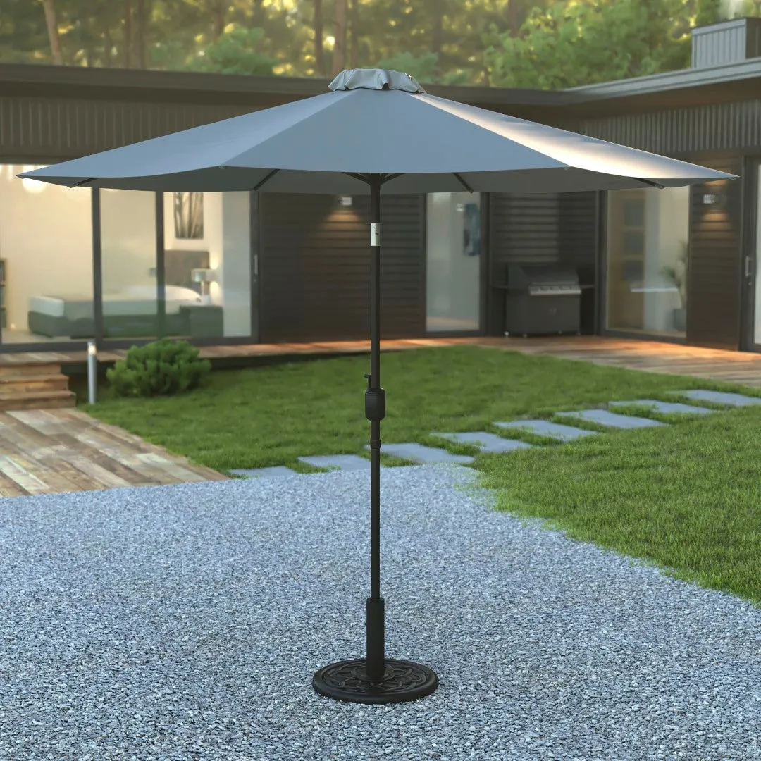 9-Foot Round Patio Umbrella Set with Crank, Tilt, and Base