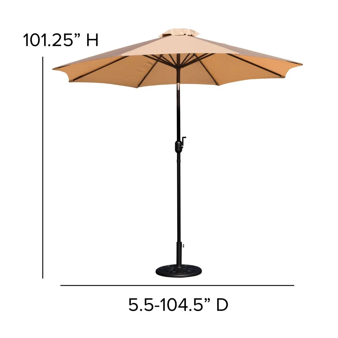 9-Foot Round Patio Umbrella Set with Crank, Tilt, and Base