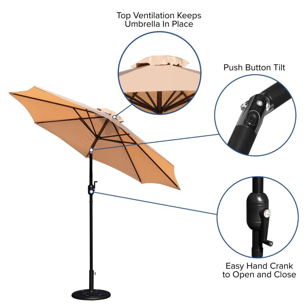 9-Foot Round Patio Umbrella Set with Crank, Tilt, and Base