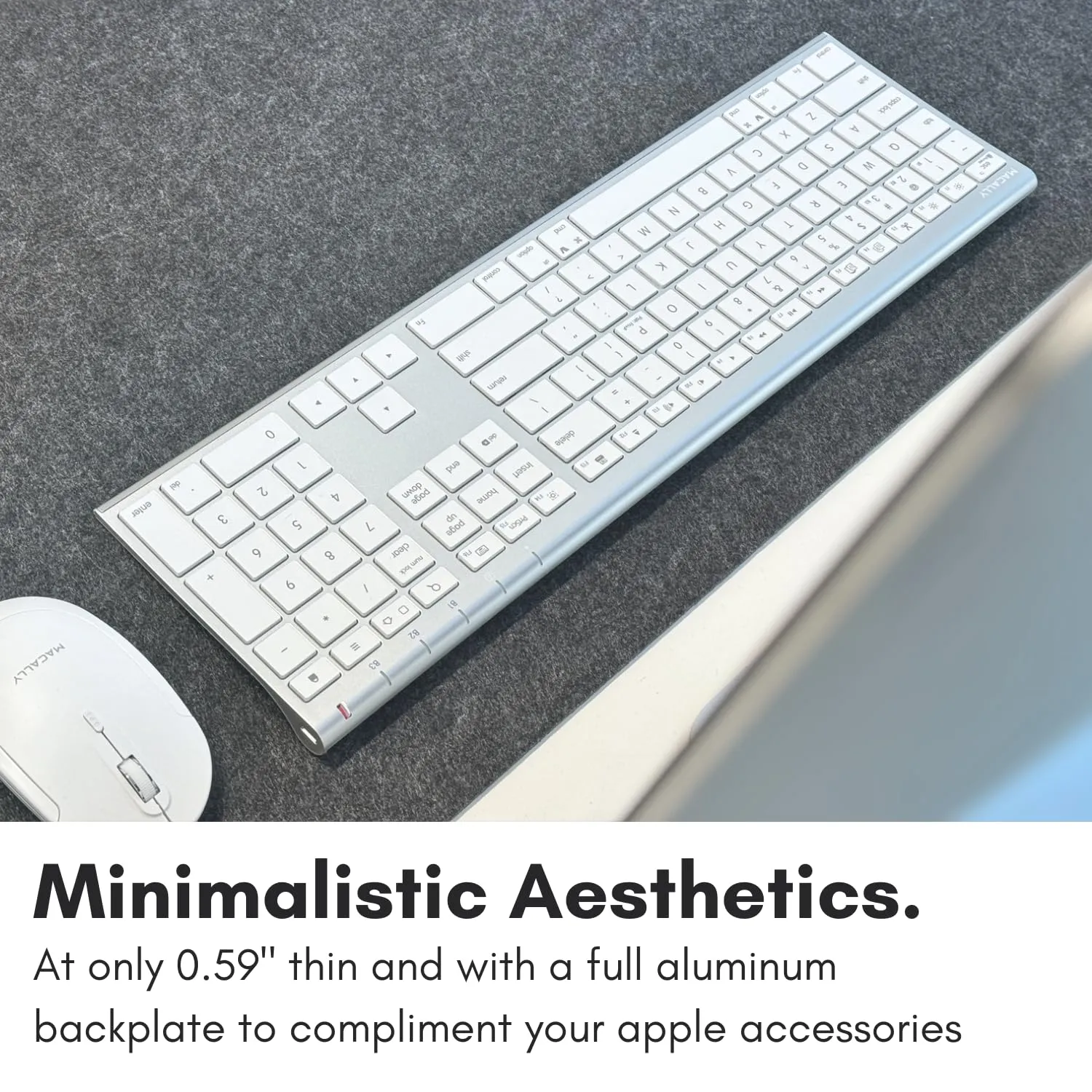 Aluminum Silver Bluetooth Keyboard with Numeric Keypad for Mac Multi Device