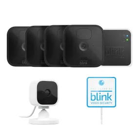 Blink 5 Camera Security System - 4 Outdoor Battery Powered Cameras, 1 Mini Indoor Plug-in Camera