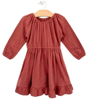 City Mouse Slub Cotton Gathered Ruffle Dress - Paprika