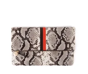 Clare V. Black & White Python Foldover Clutch