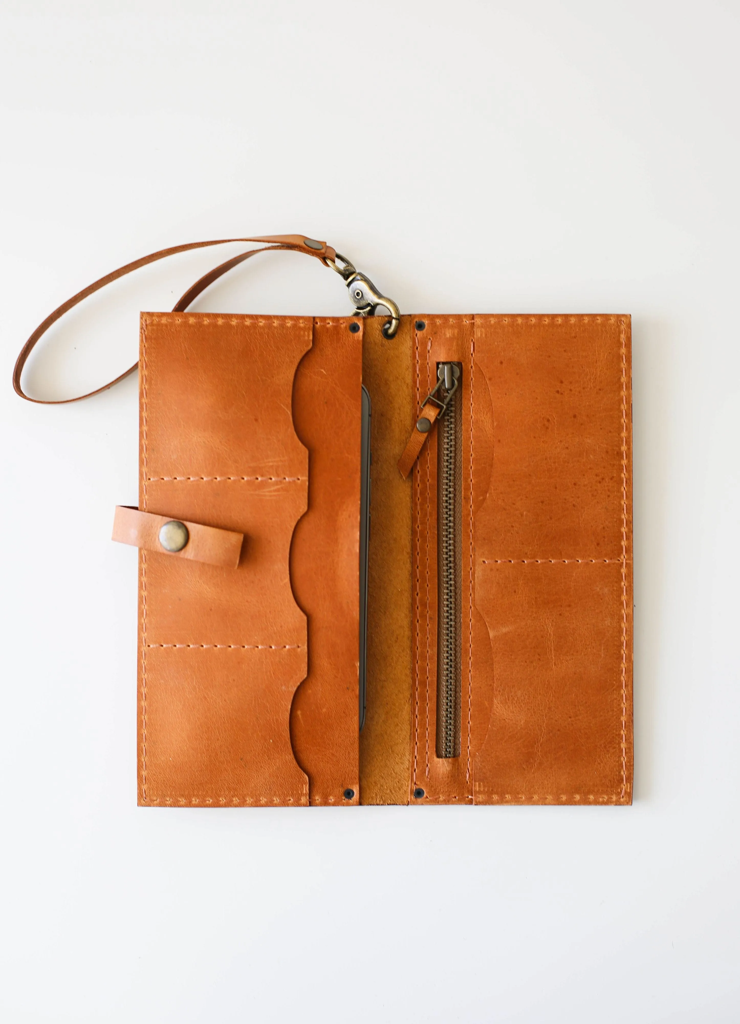 Cognac Brown Long Leather Wallet