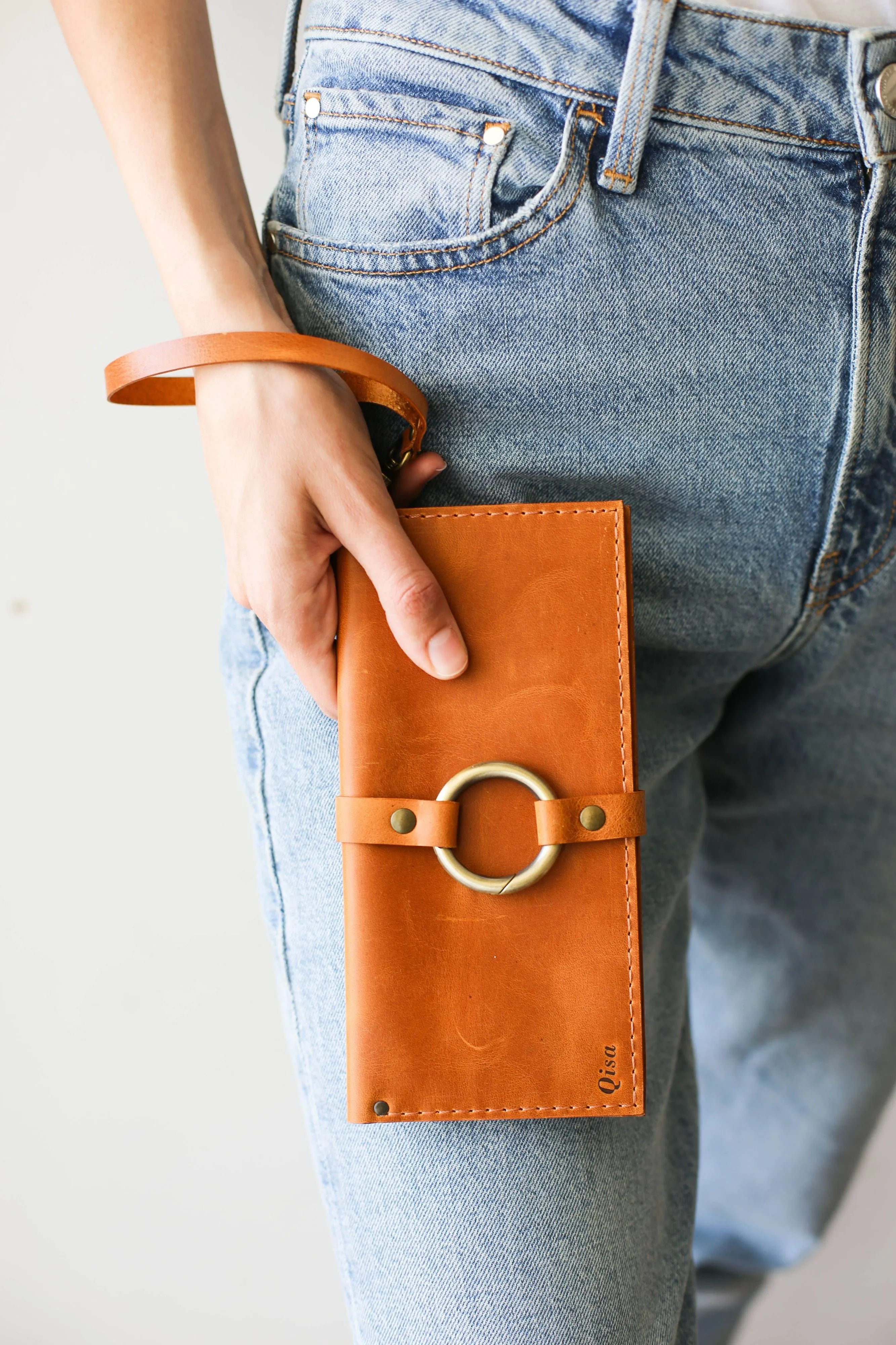 Cognac Brown Long Leather Wallet