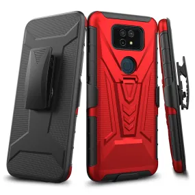 Cricket Ovation 2 Case ,AT&T Maestro Max Case with Tempered Glass Screen Protector Heavy Duty Protective Phone Case,Built-in Kickstand Rugged Shockproof Protective Phone Case - Red