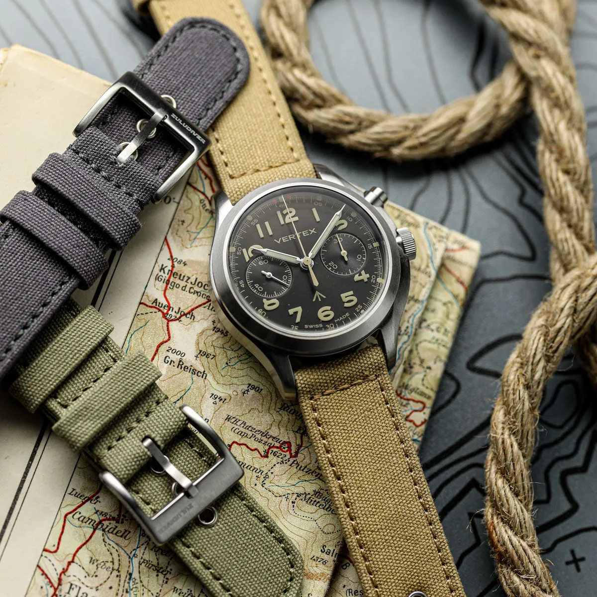 Croyde Canvas Watch Strap - Charcoal Black