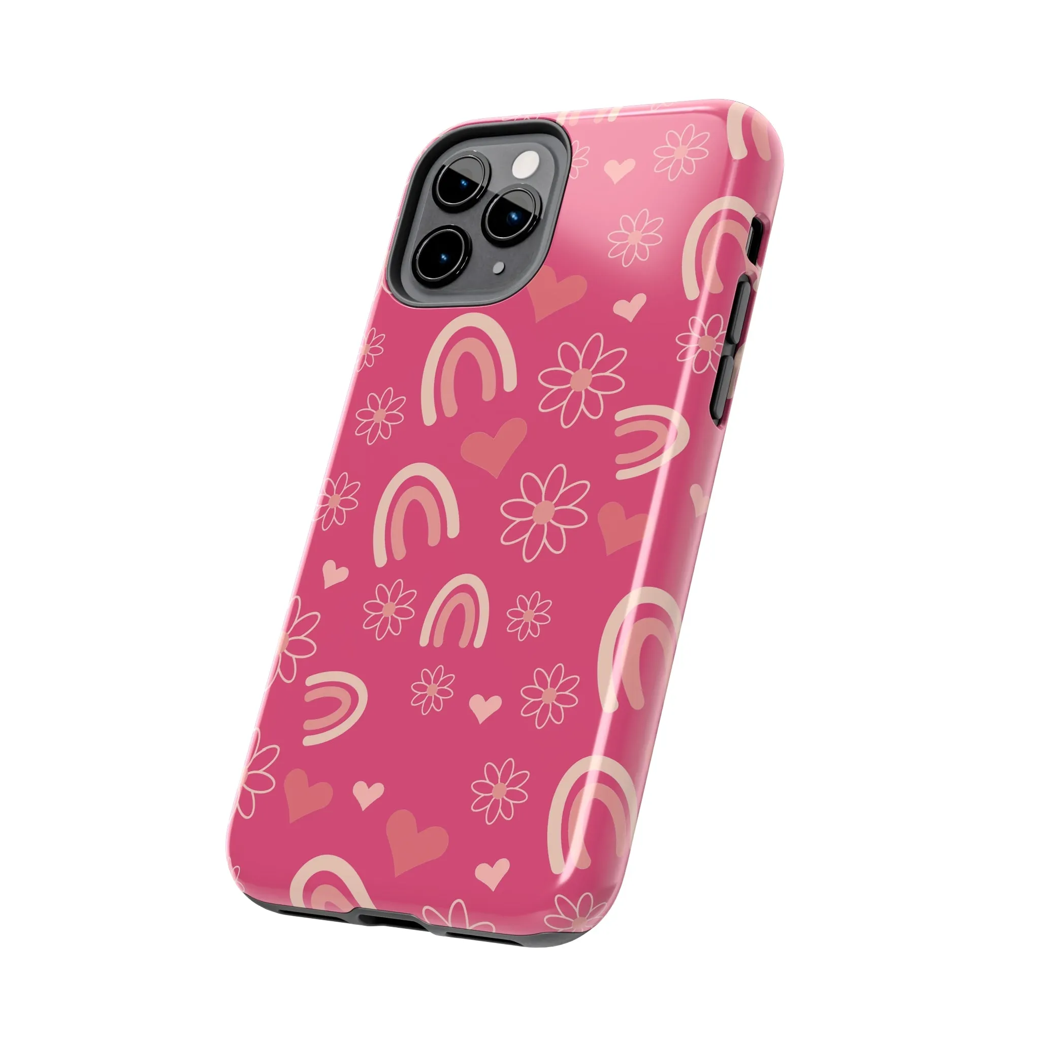 Dark Pink Boho Rainbow print Design Tough Phone Case compatible with a large variety of iPhone models, Gift, Phone Case