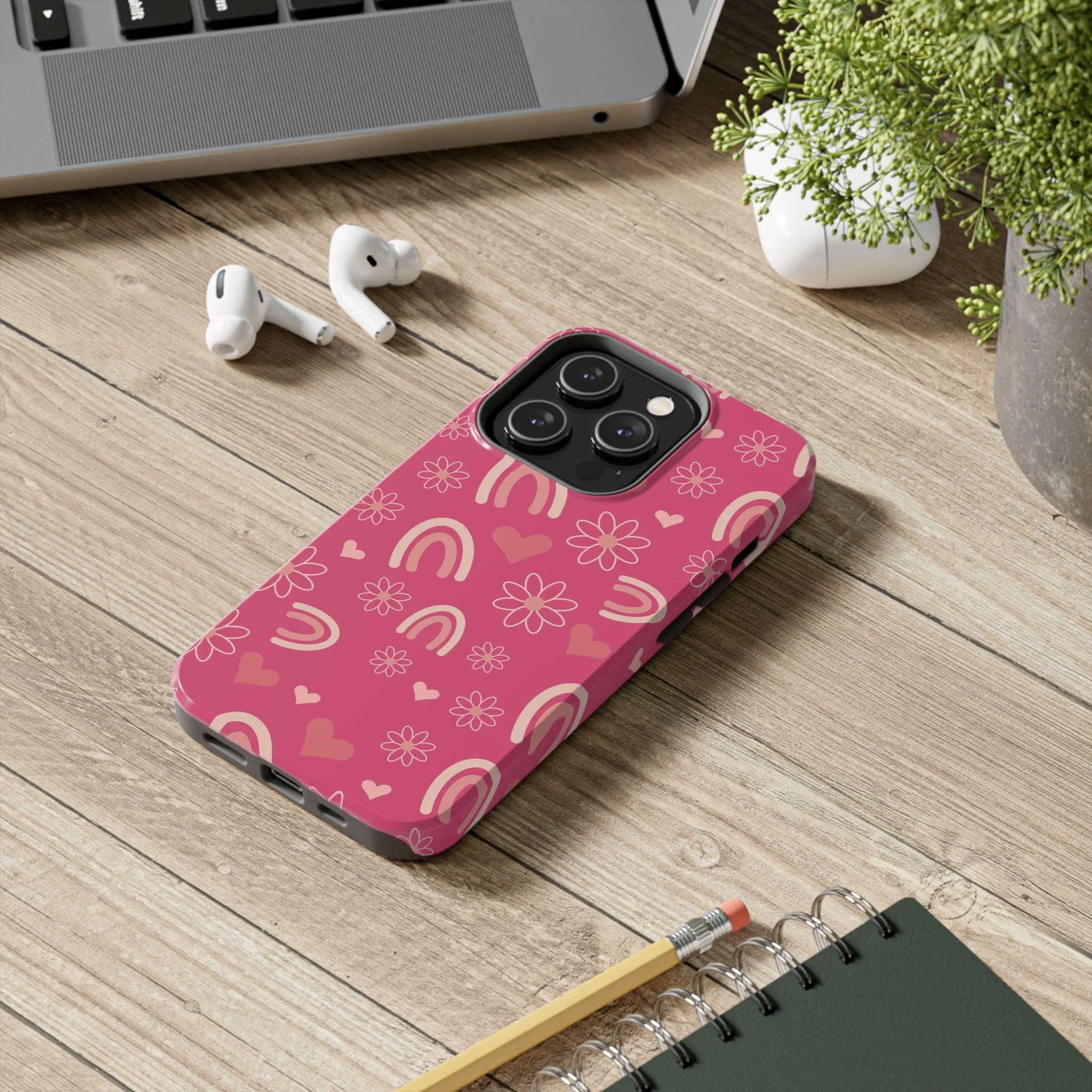 Dark Pink Boho Rainbow print Design Tough Phone Case compatible with a large variety of iPhone models, Gift, Phone Case