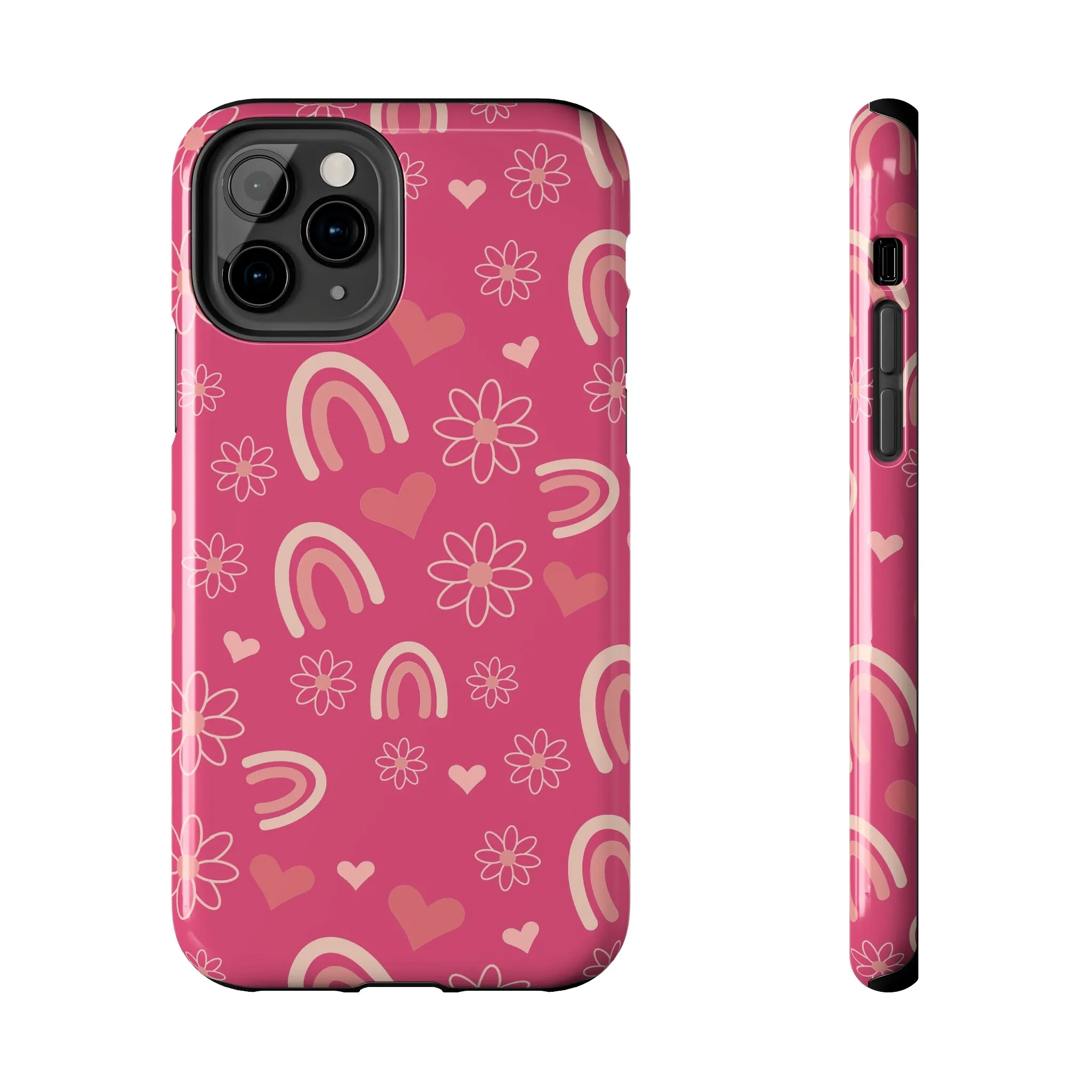 Dark Pink Boho Rainbow print Design Tough Phone Case compatible with a large variety of iPhone models, Gift, Phone Case