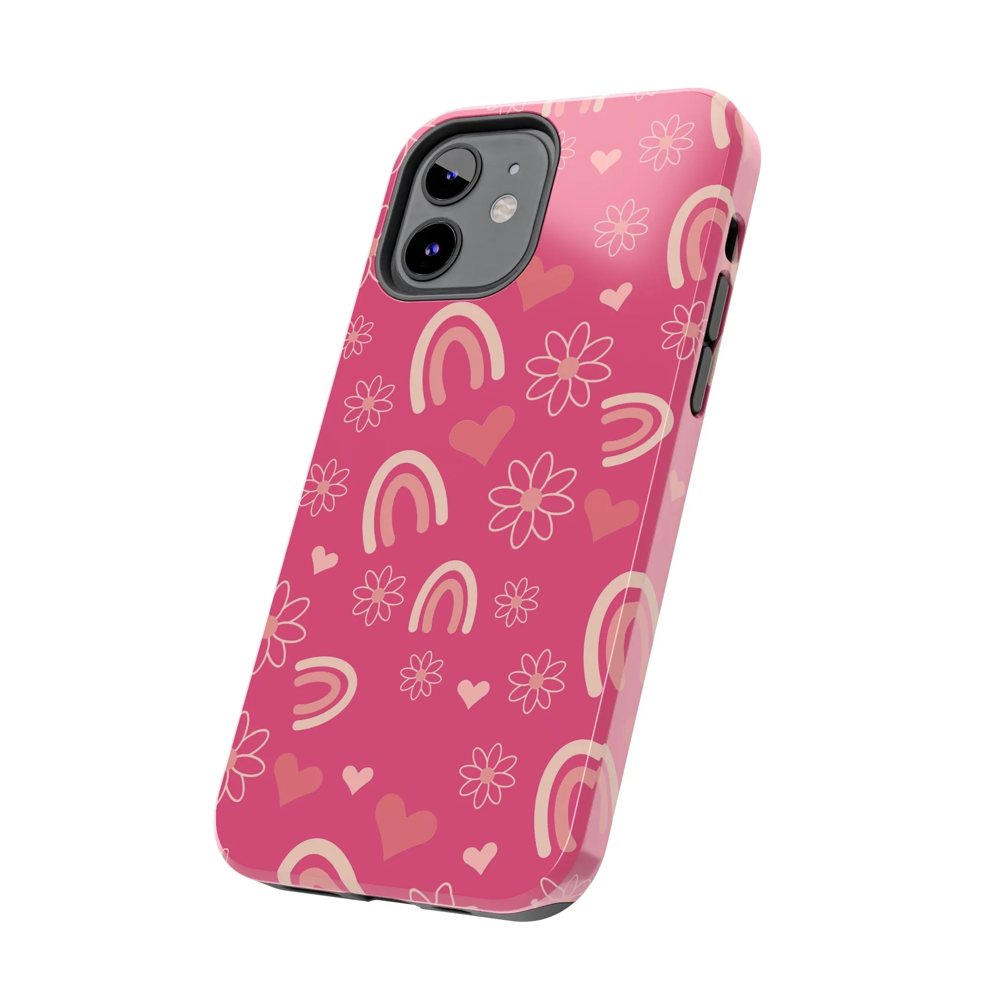 Dark Pink Boho Rainbow print Design Tough Phone Case compatible with a large variety of iPhone models, Gift, Phone Case