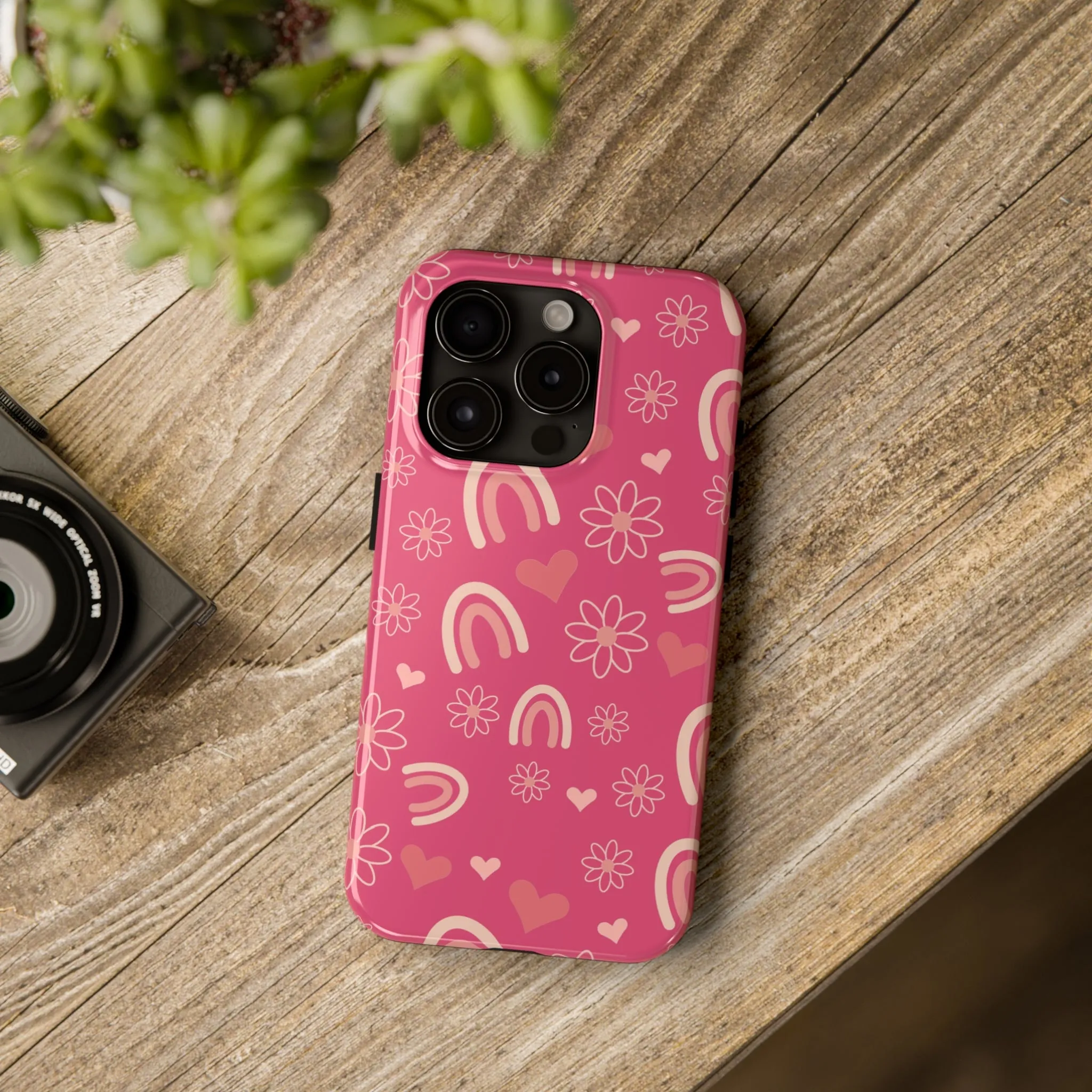 Dark Pink Boho Rainbow print Design Tough Phone Case compatible with a large variety of iPhone models, Gift, Phone Case