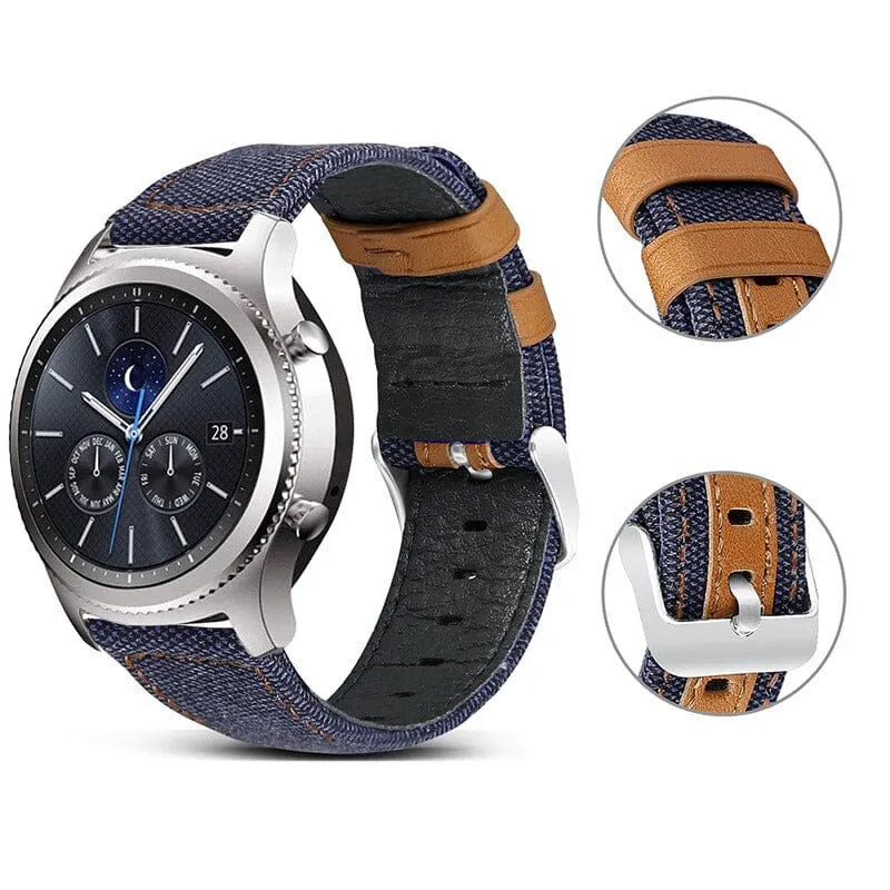 Denim & Leather Watch Straps Compatible with the Garmin Forerunner 158