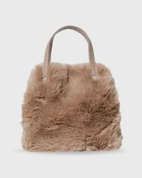 Faux Fur Mini Shopper Bag in Tan