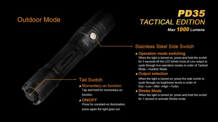 Fenix Flashlights FX-PD35TAC Flashlight, 1000 Lumen, Black