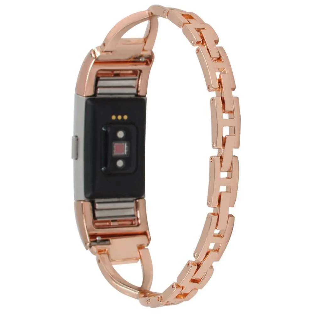 Fitbit Charge 5 X-shaped rhinestone alloy watch strap - Rose Gold