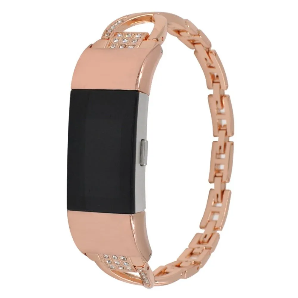 Fitbit Charge 5 X-shaped rhinestone alloy watch strap - Rose Gold