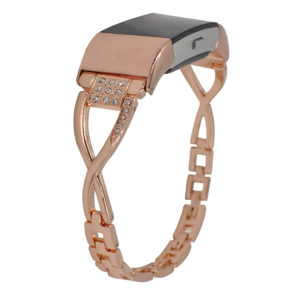 Fitbit Charge 5 X-shaped rhinestone alloy watch strap - Rose Gold