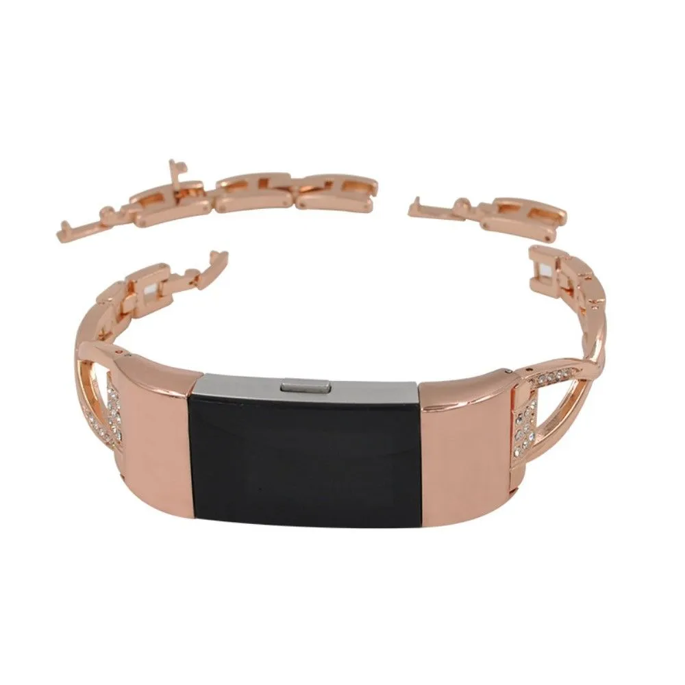 Fitbit Charge 5 X-shaped rhinestone alloy watch strap - Rose Gold