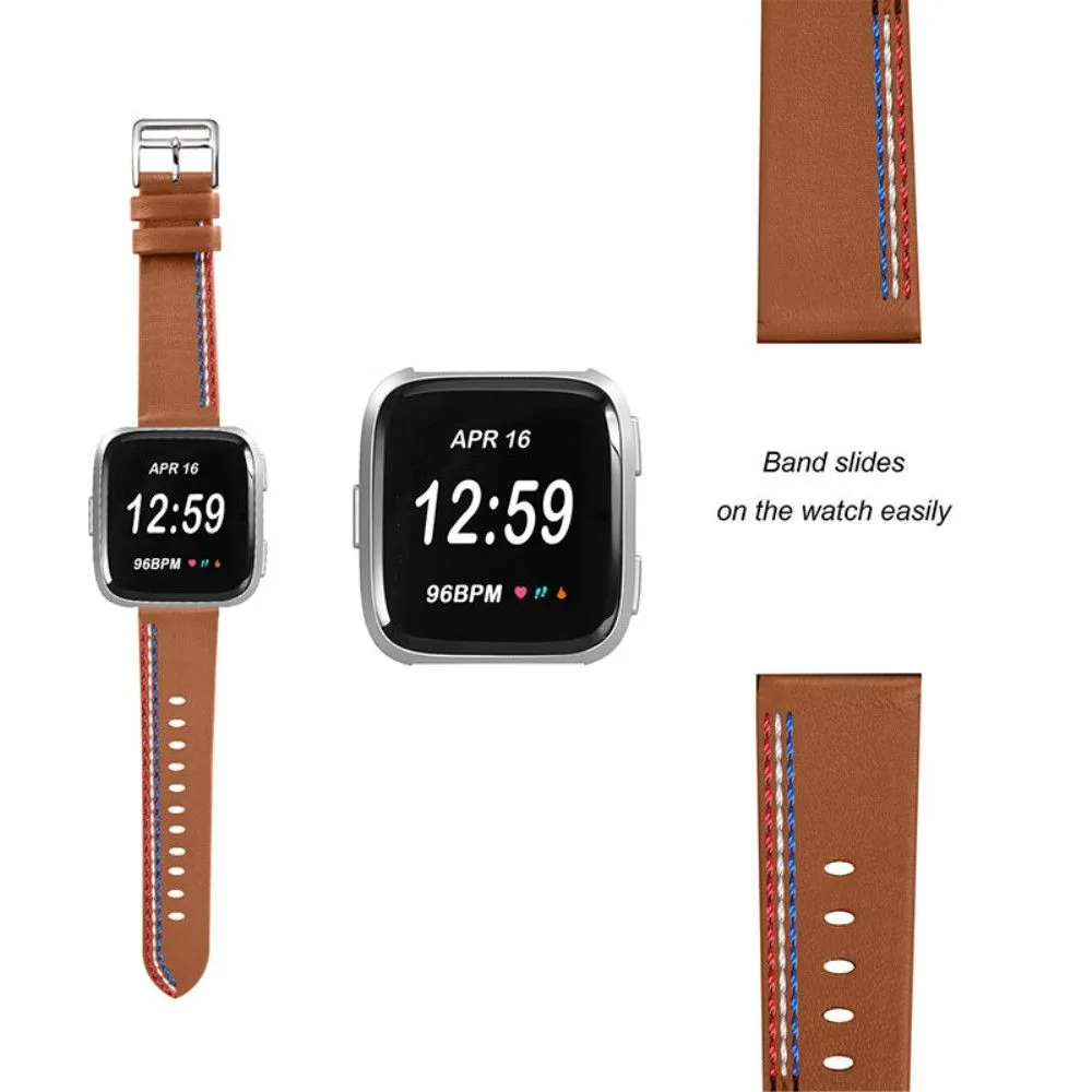 Fitbit Versa 2 / Versa Lite Cowhide leather stitching watch strap - Brown