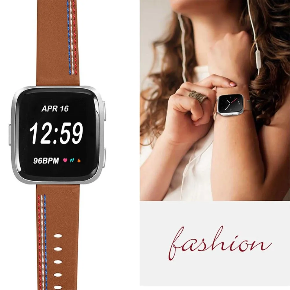 Fitbit Versa 2 / Versa Lite Cowhide leather stitching watch strap - Brown