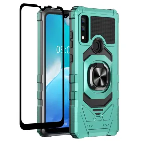 For AT&T Maestro 3 Case [Military Grade] Ring Car Mount Kickstand w/[Tempered Glass] Hybrid Hard PC Soft TPU Shockproof Protective Case - Teal