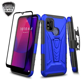 For Coolpad suva Case with Tempered Glass Screen Protector Heavy Duty Protective Phone Case,Built-in Kickstand Rugged Shockproof Protective Phone Case - Blue