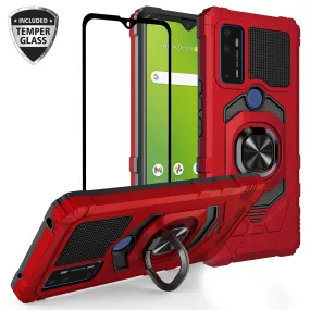 For Cricket Dream 5G / AT&T Radiant Max 5G / AT&T Fusion 5G Case with Tempered Glass Screen Protector Hybrid Ring Shockproof Hard Case Phone Cover - Red