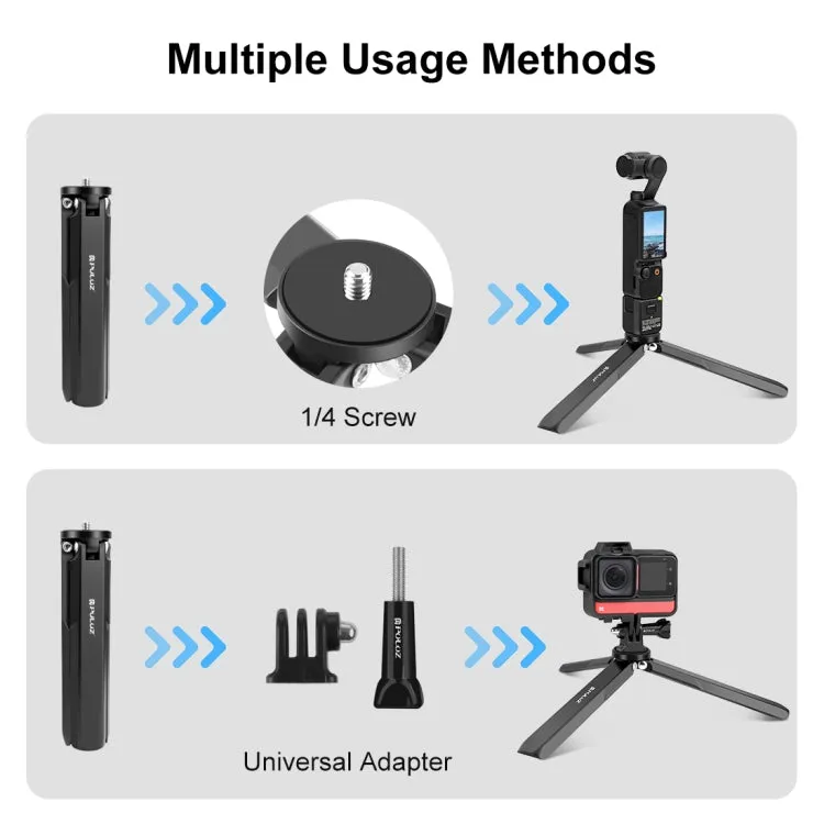 For DJI Osmo Pocket 3 / Insta360 X4 PULUZ Aluminum Alloy Metal Tripod (Black)