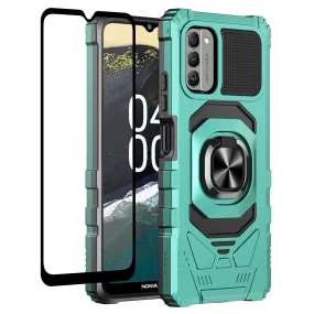 For Nokia G400 5G Case [Military Grade] Ring Car Mount Kickstand w/[Tempered Glass] Hybrid Hard PC Soft TPU Shockproof Protective Case - Teal