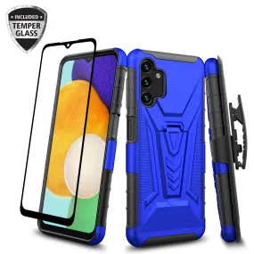 For Samsung Galaxy A13 5G Case with Tempered Glass Screen Protector Heavy Duty Protective Phone Case,Built-in Kickstand Rugged Shockproof Protective Phone Case - Blue